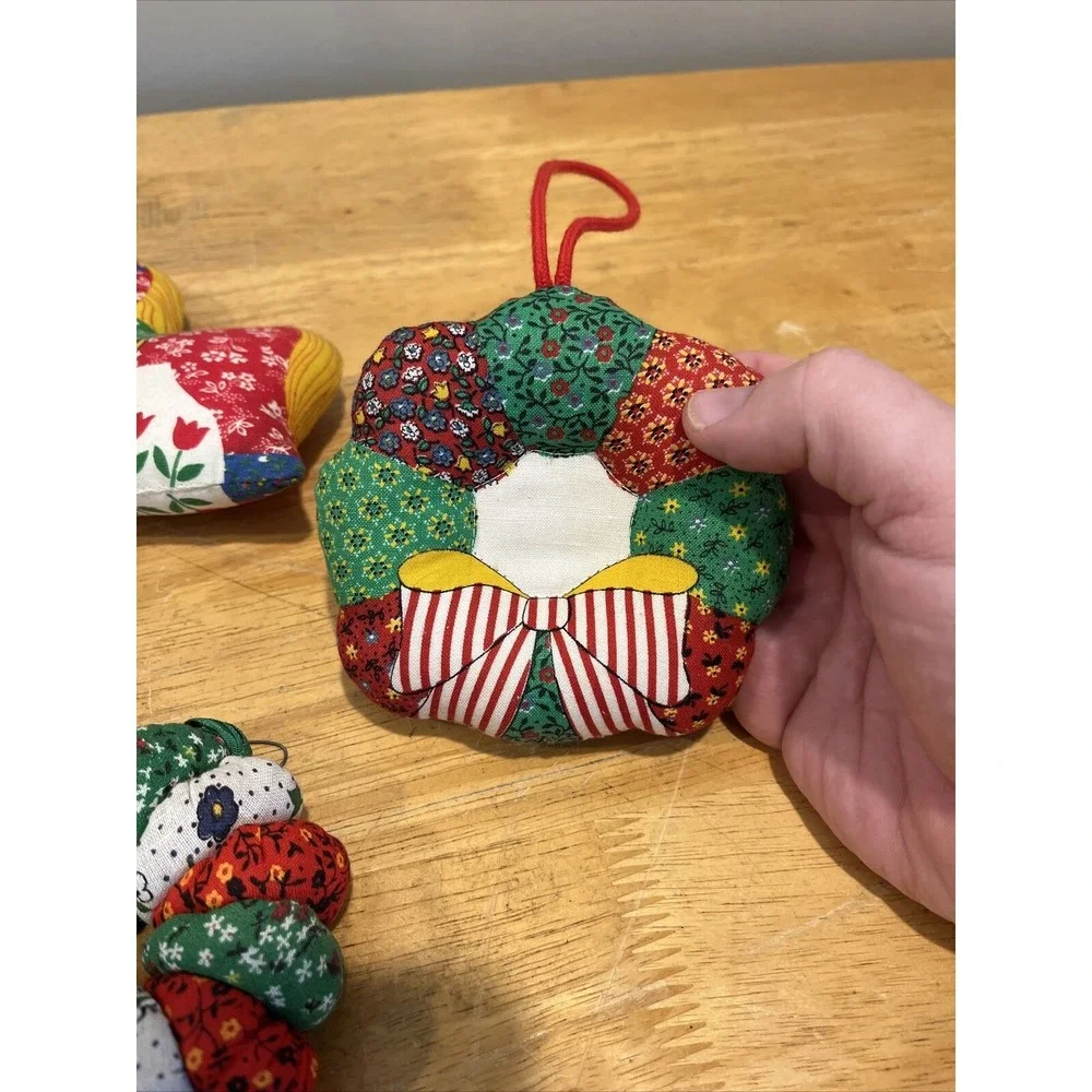 4 Vintage 1976 Springs Mills‎ Inc Ornament Patchwork Fabric Ornaments Christmas